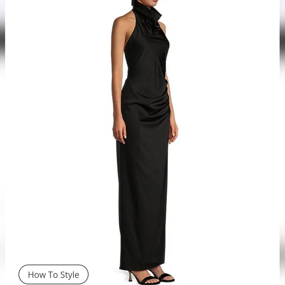 Gianni Bini Yelena Satin High Mock Neck Sleeveless Long Sheath Dress